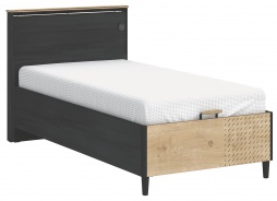 Studentská postel 100x200cm s úložným prostorem a USB Sirius - dub černý/dub zlatý