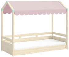 Domečková postel se stříškou Fairy II - dub světlý/růžová