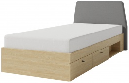Studentská postel 90x200cm s úložným prostorem Rudy - dub olejovaný/šedá