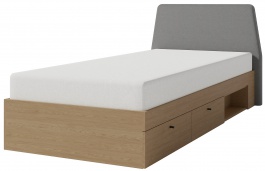 Studentská postel 90x200cm s úložným prostorem Rudy - dub písečný/šedá